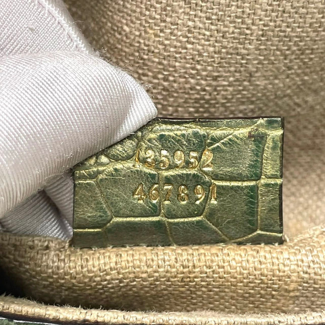 Gucci Jeweled Dragon Bag Green Crocodile and GG Velvet Bamboo Chain Strap Shoulder Bag
