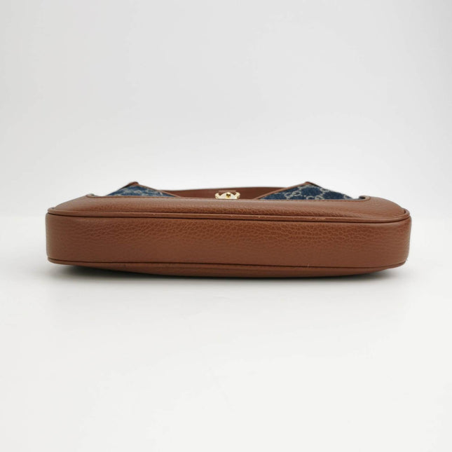 Sold Gucci Jackie 1961 Small Handbag in Blue Monogram Denim and Brown Leather