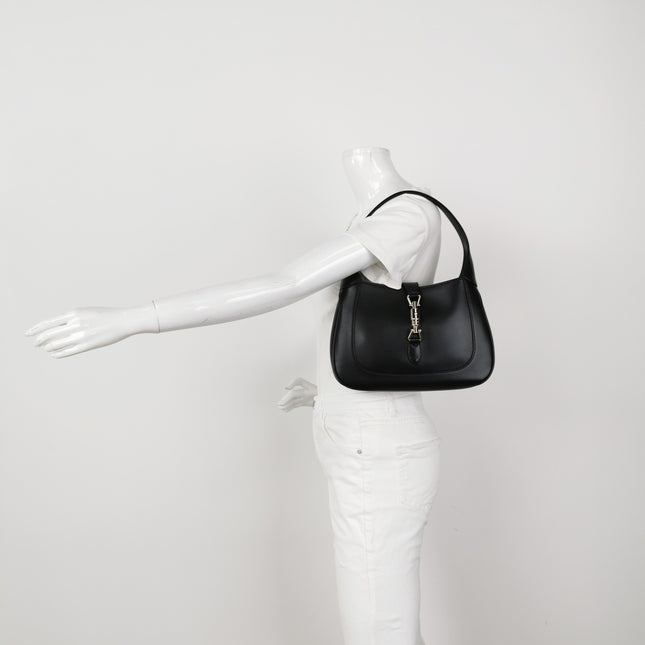 Gucci Jackie 1961 Small Black Leather Shoulder Bag Gold Piston Lock Red Interior