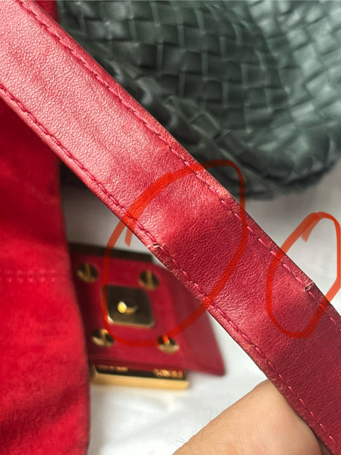 Fendi Baguette Red Suede Purple Starry Buckle Shoulder Bag