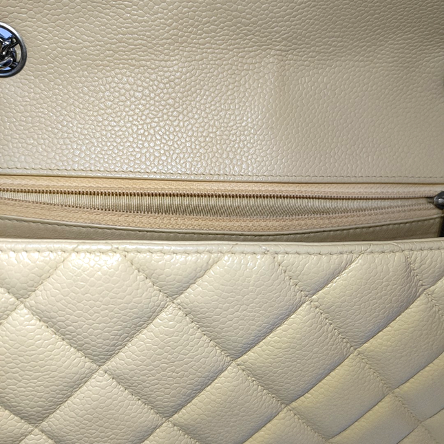 Chanel Classic Flap Jumbo 2009 Beige Caviar Leather Single Flap Silver Hardware