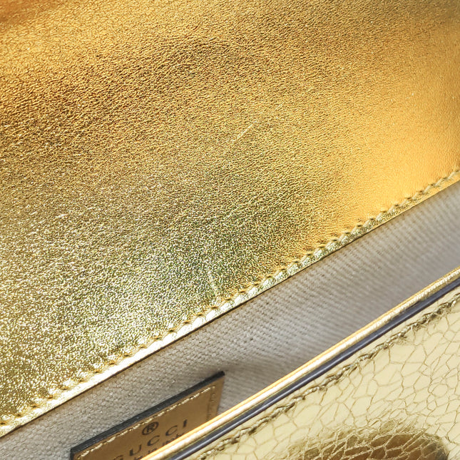 Gucci Horsebit 1955 Crackle Leather Shoulder Bag Gold Metallic