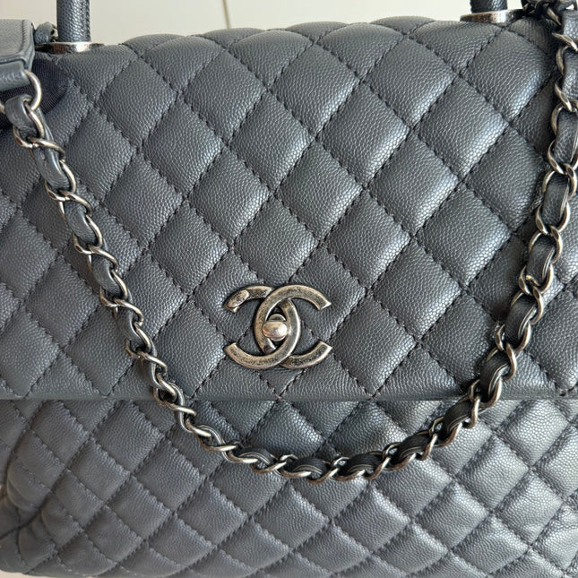 Chanel Coco Handle Maxi Grey Caviar Leather Silver Hardware 32cm, 2015-2016