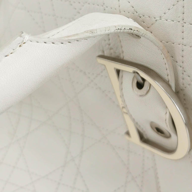 Sold Dior Cannage Leather Tote Bag White 2005 with Silver Hardware
