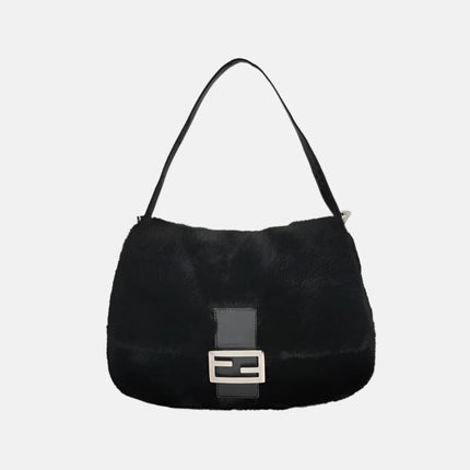Fendi Baguette Black Faux Fur Shoulder Bag-Luxbags