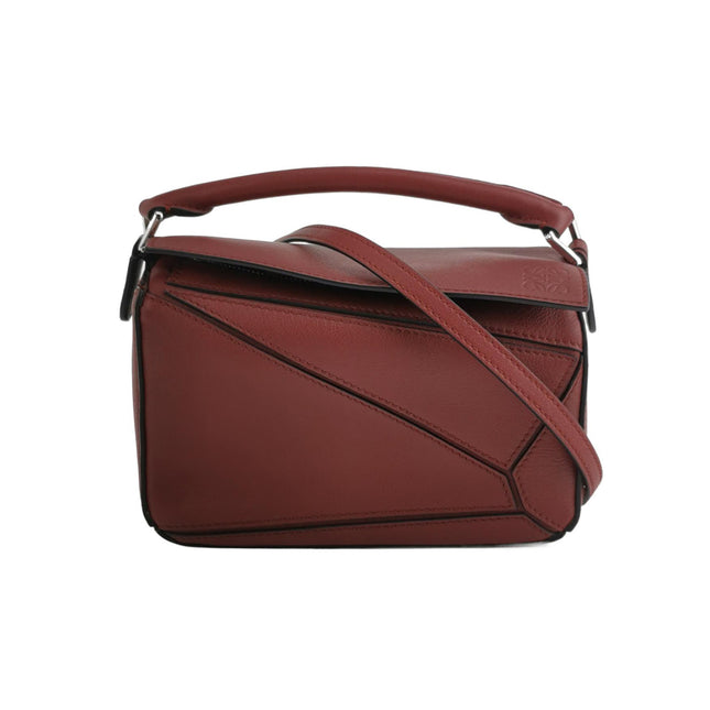Loewe Puzzle Mini Burgundy Calfskin Leather Crossbody Bag-Luxbags