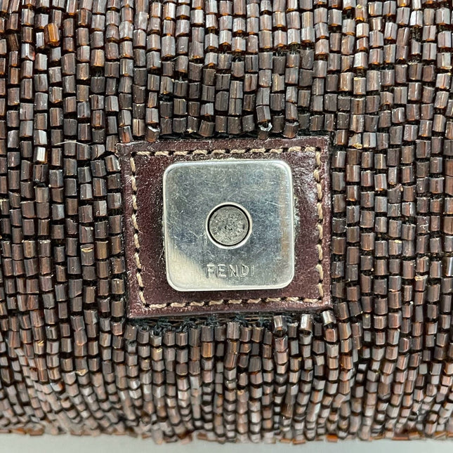 Fendi Baguette Vintage Dark Chocolate Brown Glitter Beads