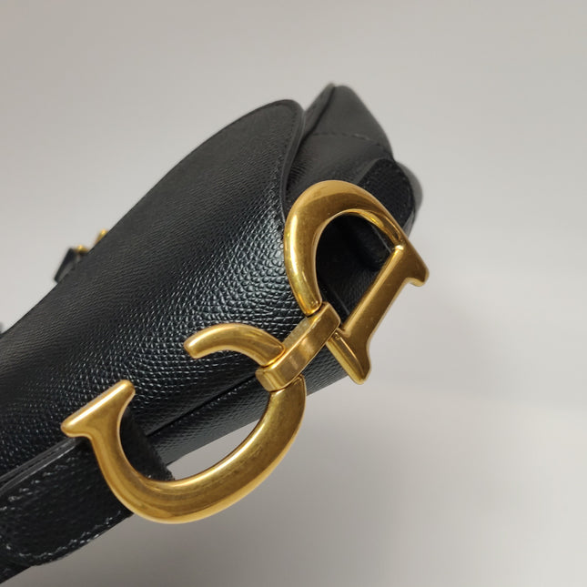Dior Saddle 2019 Medium Grained Calfskin Leather Bag Black