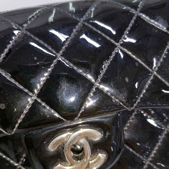 Sold Chanel Classic Flap Mini Square Black Patent Lambskin Crossbody Bag, 2012-2013