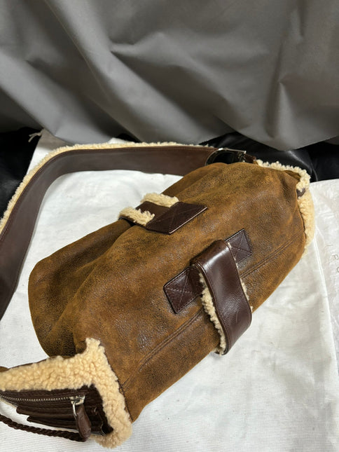 Dior Flight Medium Shoulder Bag Tan Brown Shearling