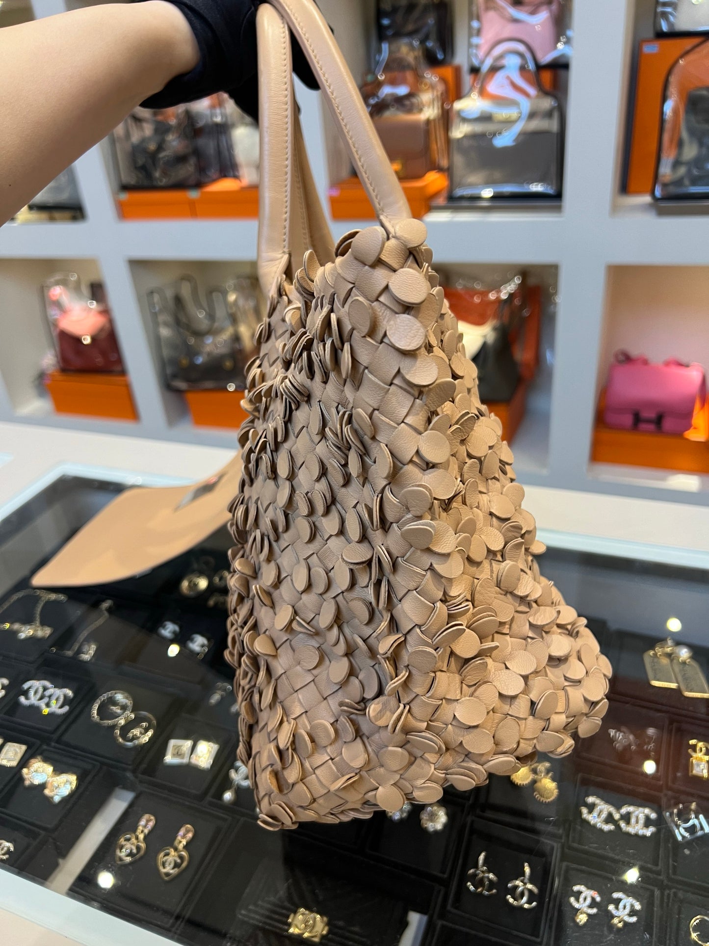 Bottega Veneta Cabat Limited Tan Poussin Paillettes Tote Beige