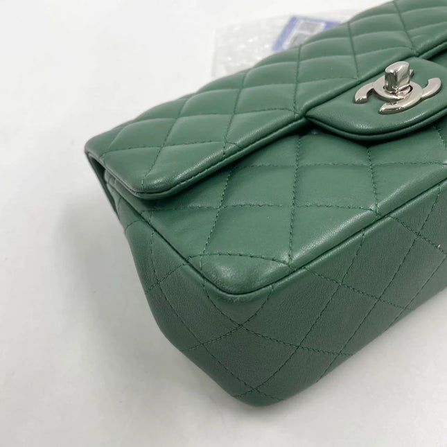 Chanel Classic Flap Mini 2019 Green Lambskin Leather Silver Hardware