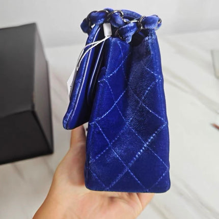 Chanel Classic Flap Medium Royal Blue Velvet Silver Hardware