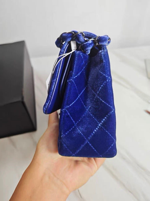 Chanel Classic Flap Medium Royal Blue Velvet Silver Hardware