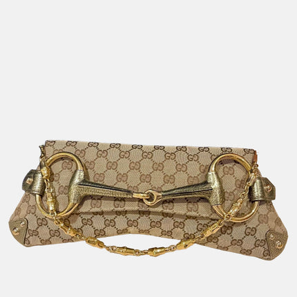 Gucci Horsebit 1955 Large Cloth Beige Monogram Gold Leather Shoulder bag-Luxbags
