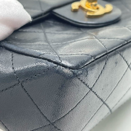 Chanel Vintage Classic Flap Mini Square Black Lambskin 24k Gold HW, 1989-1991