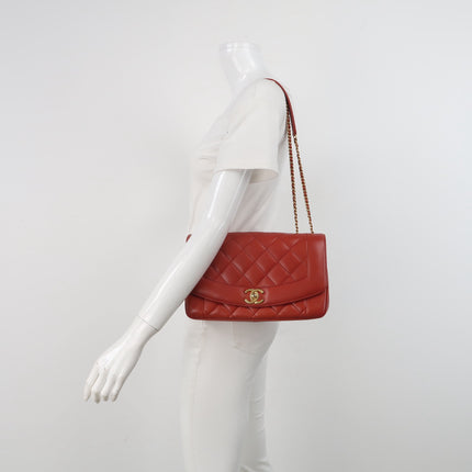 Chanel Diana CC Flap Bag Large Red Lambskin Leather 2014-2015