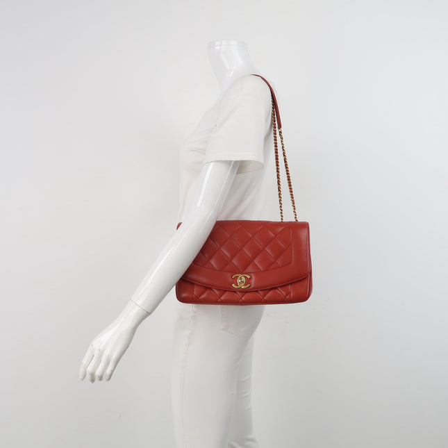 Chanel Diana CC Flap Bag Large Red Lambskin Leather 2014-2015