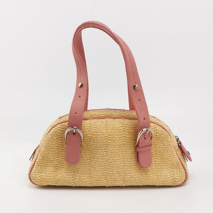 Dior Wicker Boston Bag Floral Embroidery Pink Leather