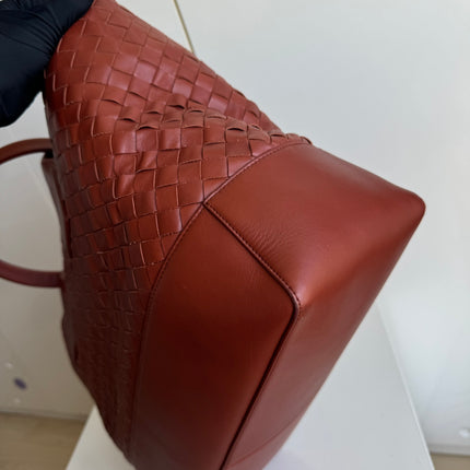 Bottega Veneta Cabat Large Intreccio Leather Tote Bag Burgundy Brick Red
