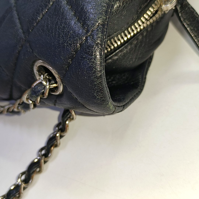 Chanel Medium Black Calfskin Leather Flap and Zipper Bag Silver Hardware, 2015
