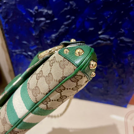 Gucci Horsebit 1955 Chain Bag Gucci Monogram Green Leather and Gold Studs