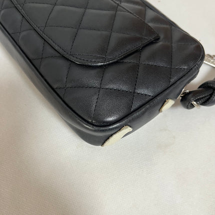 Chanel Cambon Clutch Black Leather White Logo