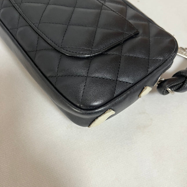Chanel Cambon Clutch Black Leather White Logo