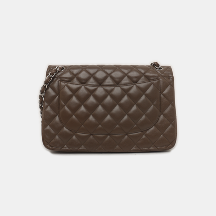 Chanel Classic Flap Jumbo 2012 Coffee Brown Caviar Leather Double Flap Silver Hardware