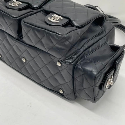 Chanel Cambon Multi-pocket Ligne Reporter Bag Medium Black Calfskin Leather