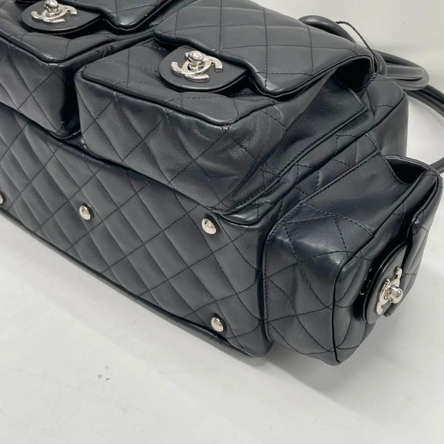 Chanel Cambon Multi-pocket Ligne Reporter Bag Medium Black Calfskin Leather