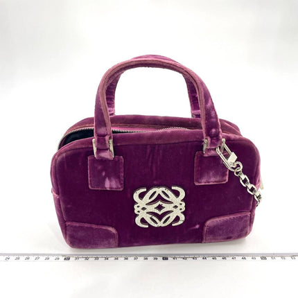 Loewe Amazona 19 Mini Handbag in Purple Velvet with Crystal Logo