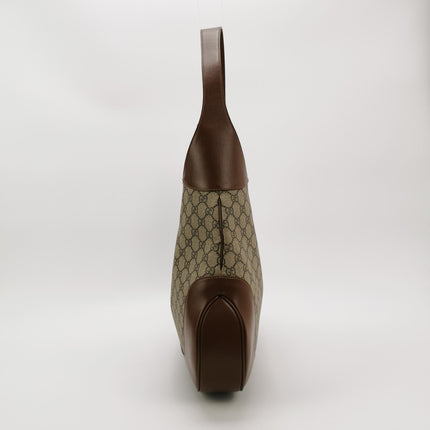 Gucci Jackie 1961 Large Brown Leather and Monogram Web with Long Strap