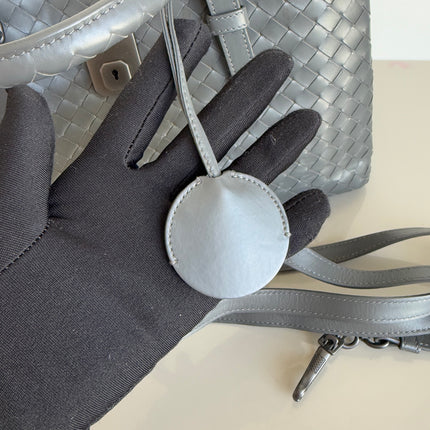 Bottega Veneta Roma Handbag Intrecciato Nappa Leather Grey Small 30cm