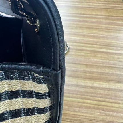 Chanel Medium Raffia Jute Striped Flap Bag Black Diamond Wild Stitch