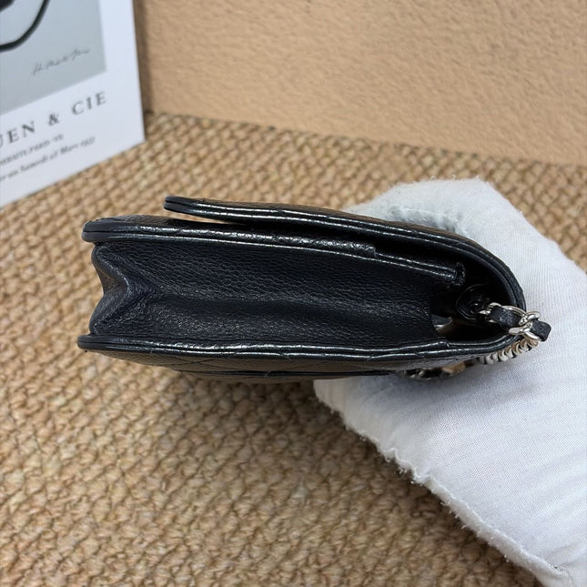 Chanel Wallet on Chain Classic Flap Black Caviar Leather Silver Hardware 2015-16