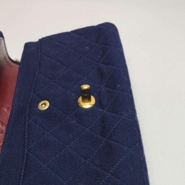 Chanel Classic Flap Small Vintage Navy Fabric 24k Gold Hardware Linked Chain Strap