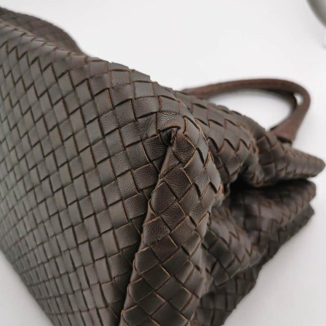 Bottega Veneta Roma Tote Intrecciato Lambskin Leather Dark Chocolate Brown 40cm