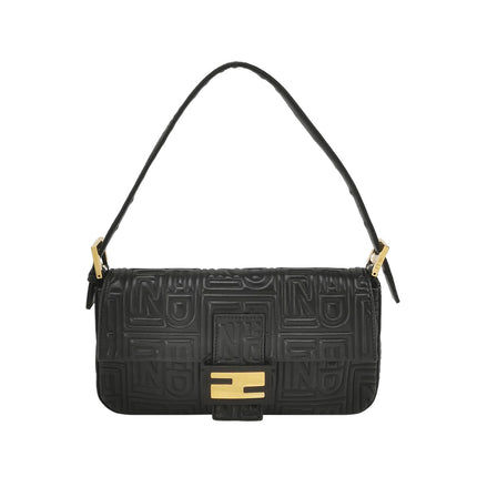 Fendi Baguette 1997 Re-edition 3D Embossed Black Leather Shoulder bag