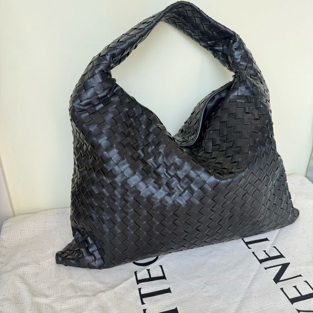 Bottega Veneta Hop Black Intrecciato Leather Maxi Hobo Bag 54cm-Luxbags