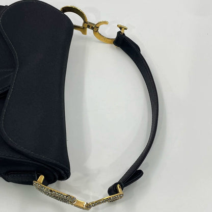 Dior Saddle Mini Silk Handbag Black with crystals