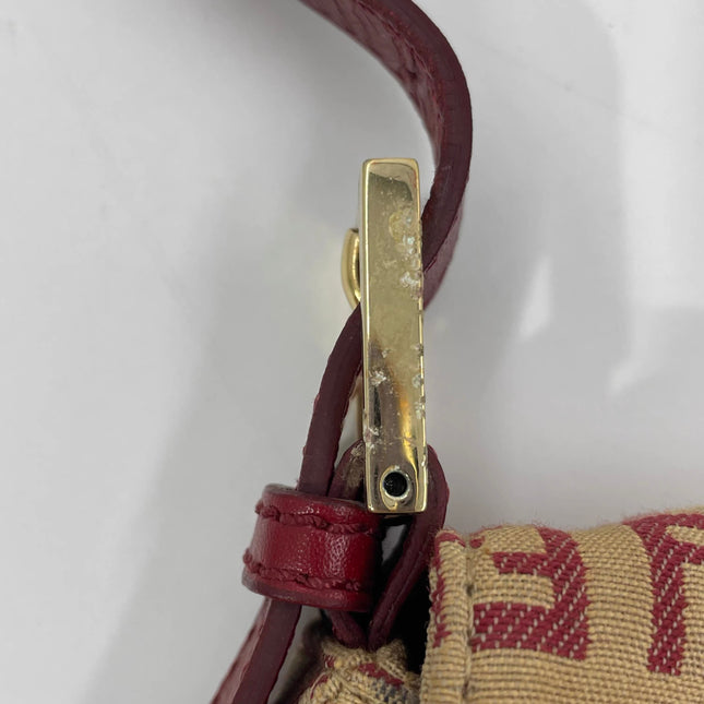 Fendi Mamma Baguette Red Classic Zucchino Monogram Shoulder Bag