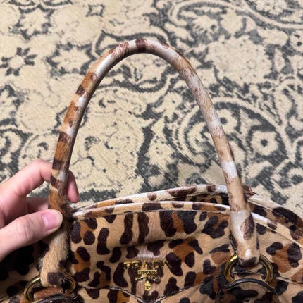 Prada Cheetah Print Large Brown Pony-style Calfskin Tote with Strap