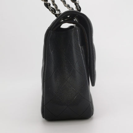 Chanel Classic Flap Jumbo Black Caviar Leather Double Flap Silver Hardware