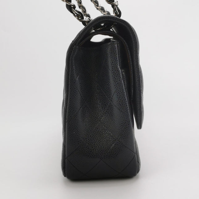 Chanel Classic Flap Jumbo Black Caviar Leather Double Flap Silver Hardware