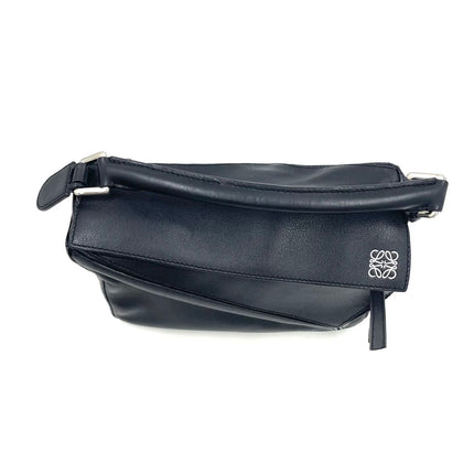 Loewe Puzzle Small Black Smooth Leather White Logo With Metal Feet
