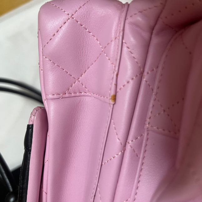 Chanel Cambon Large Pink Calfskin Leather Double Strap Handbag