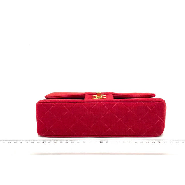 Chanel Classic Flap Small Red Fabric Double Flap Vintage 24k Gold Hardware Shoulder Bag