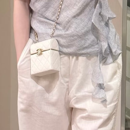Chanel 22p Mini White Quilted Lambskin Box Clutch Crossbody Bag