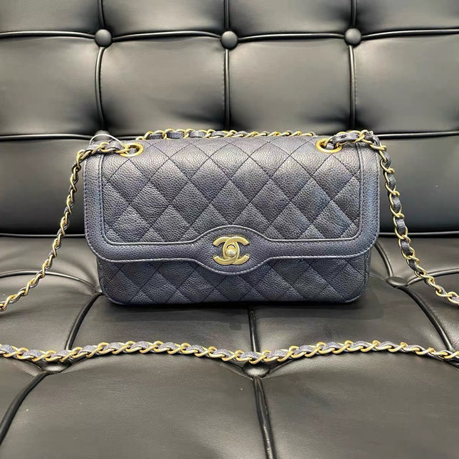 Chanel Paris Limited Small Navy Caviar Leather Gold Hardware 2015-16-Luxbags